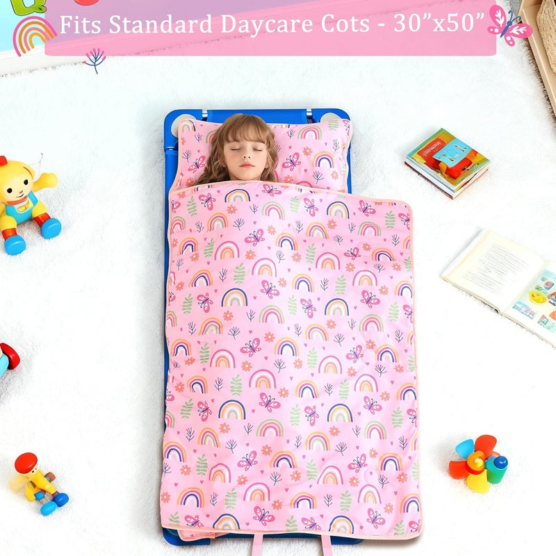 lasoftan Toddler Nap Mat for Preschool 50''x30'' Sleeping Mat with Removable Pillow and Minky Blanket for Kids Ages 3-7 Roll Up Soft Sleeping Bag for Boys Girls Kindergarten Daycare Sleepover - Image 3
